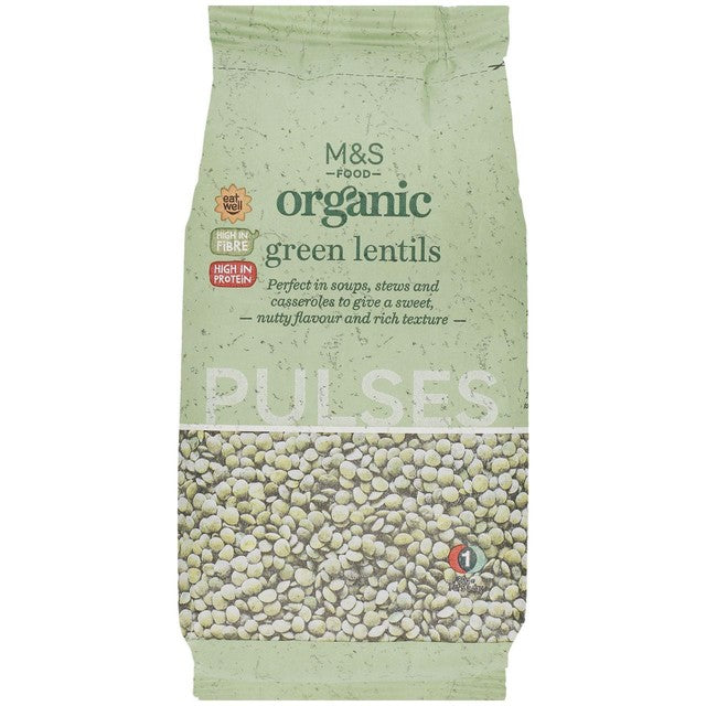 M&S organic green lentils 500g, imported from the UK