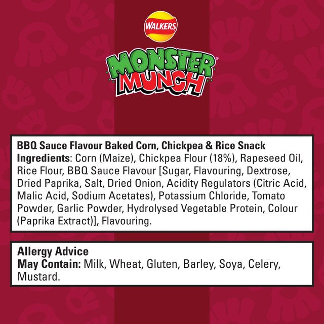 Monster Munch BBQ Sauce Chickpea Crisps multipack 120g, imported from the UK