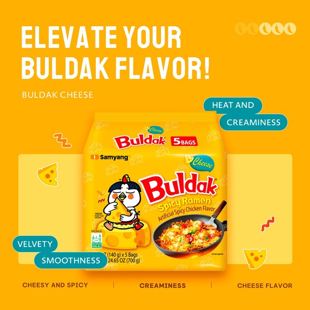 Buldak cheese flavour instant noodles multipack - British product