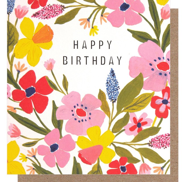 Caroline Gardner floral frame birthday card H146 x W140mm - British product