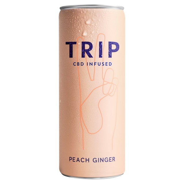 Trip CBD infused peach ginger lightly sparkling drink 250ml can (British brand)