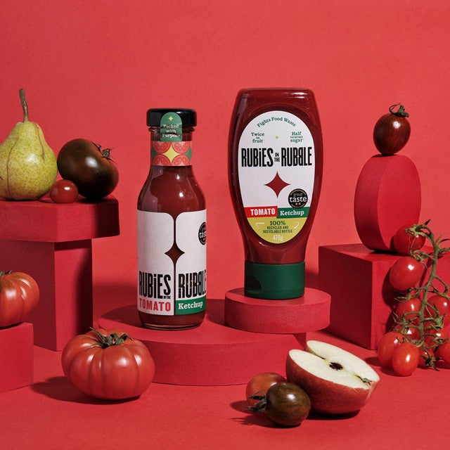 Rubies in the Rubble tomato ketchup squeezy 485g, imported from the UK