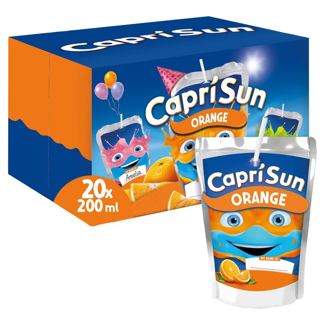 Capri Sun Orange Party Pack juice drink pouches, imported from the UK