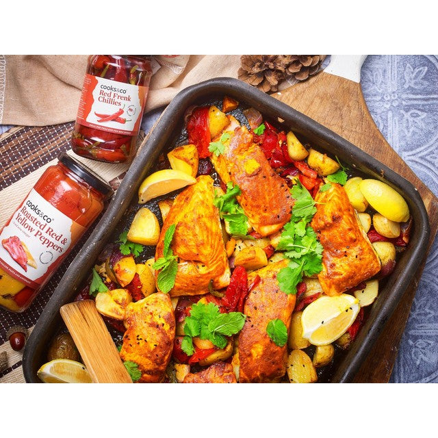 Cooks & Co Roasted Red and Yellow Peppers 460g, imported from the UK