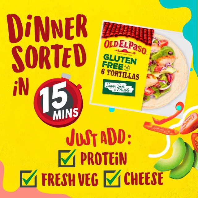 Old El Paso gluten free tortilla wraps 6 pack, imported from the UK