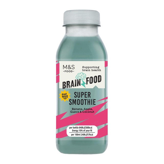 M&S Brain Food Super Smoothie Banana Guava Coconut 350ml, imported from the UK