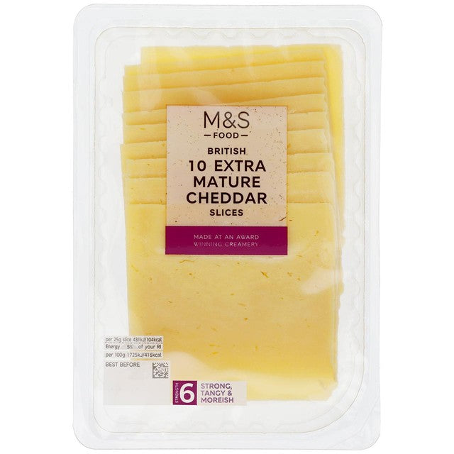 M&S extra mature cheddar cheese slices 250g, imported from the UK