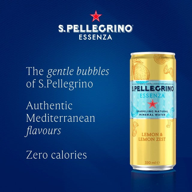 San Pellegrino Essenza Lemon Flavoured Sparkling Mineral Water 4 x 330ml (British brand)