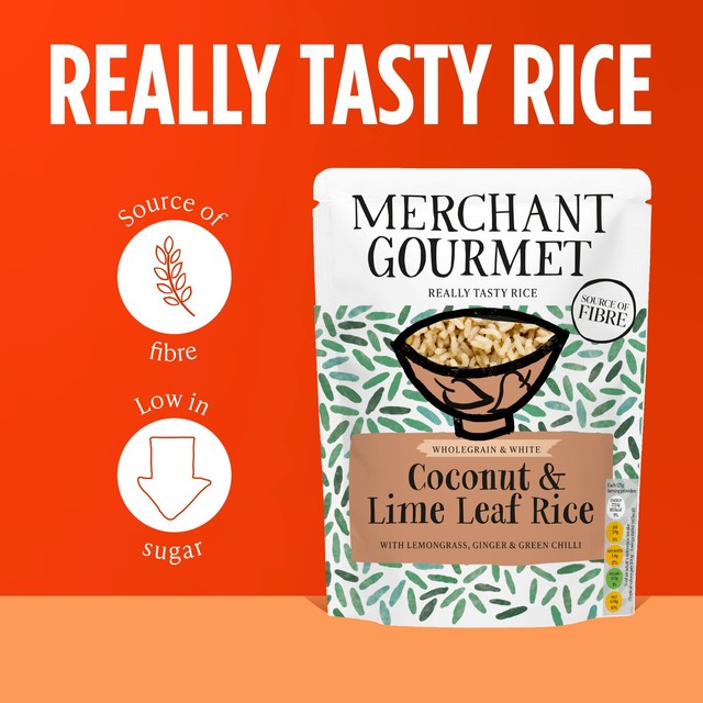 Merchant Gourmet Coconut Lime microwave rice 250g, imported from the UK