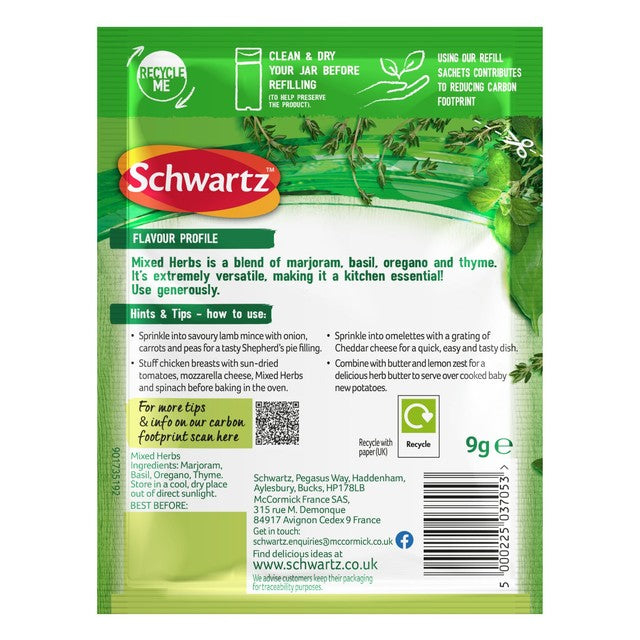 Schwartz mixed herbs refill pack 9g (British brand)