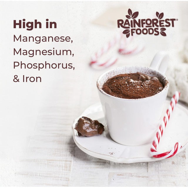 Rainforest Foods organic cacao powder 250g, imported from the UK