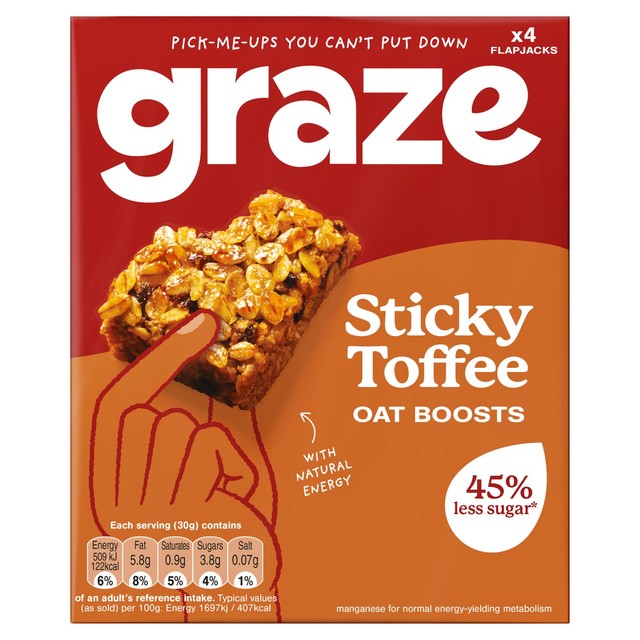 Graze Sticky Toffee Oat Boosts flapjack 4 x 30g, UK version