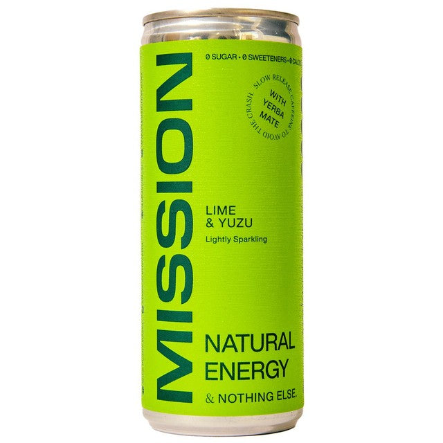 MISSION Natural Energy Yerba Mate Lime & Yuzu drink 250ml, imported from the UK