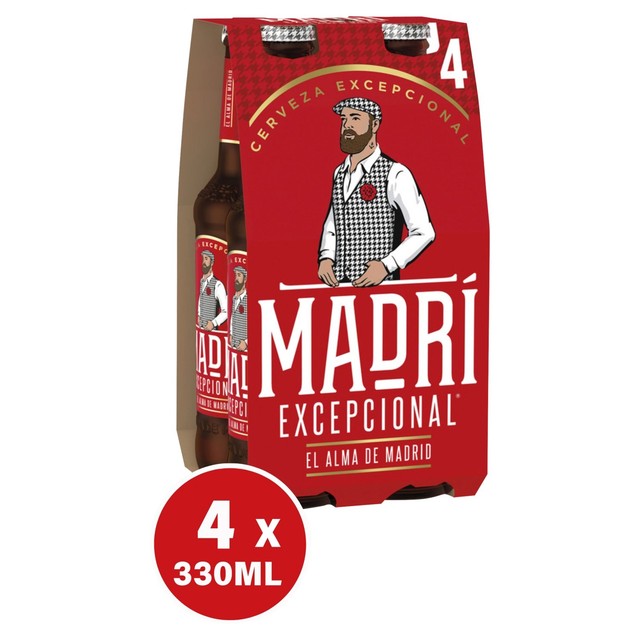 Madri Excepcional lager 4 x 330ml bottles, imported from the UK