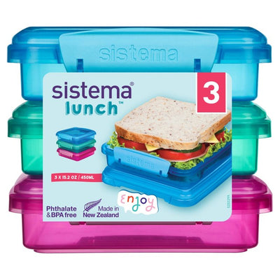 Sistema Sandwich Box Assorterte farger Matoppbevaringsboks 450 ml (3-pakning)