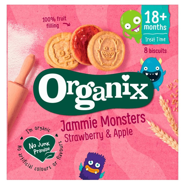 Organix Jammie Monsters toddler biscuits multipack 8 x 8g, imported from the UK