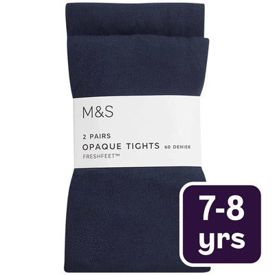 M&S M&S Jente 60 Denier Skolestrømpebukser Mørkeblå 7-8 år 2-pakning - Kjøp online hos McGrocer