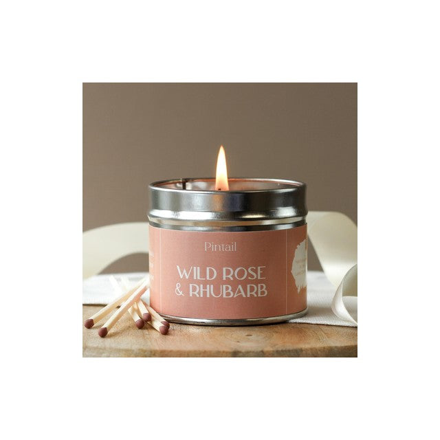 Pintail wild rose rhubarb tin candle 225g, imported from the UK