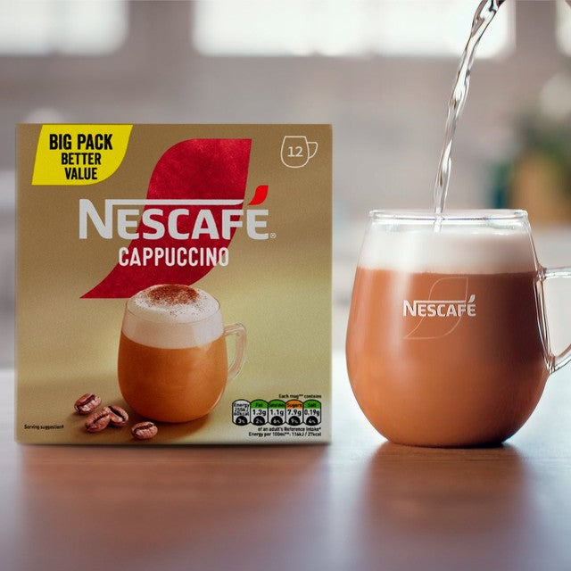 Nescafé Cappuccino instant coffee 12 sachets, imported from the UK