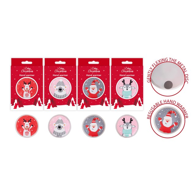 RSW Christmas handwarmers pack of 4, reusable gel warmers (British brand)