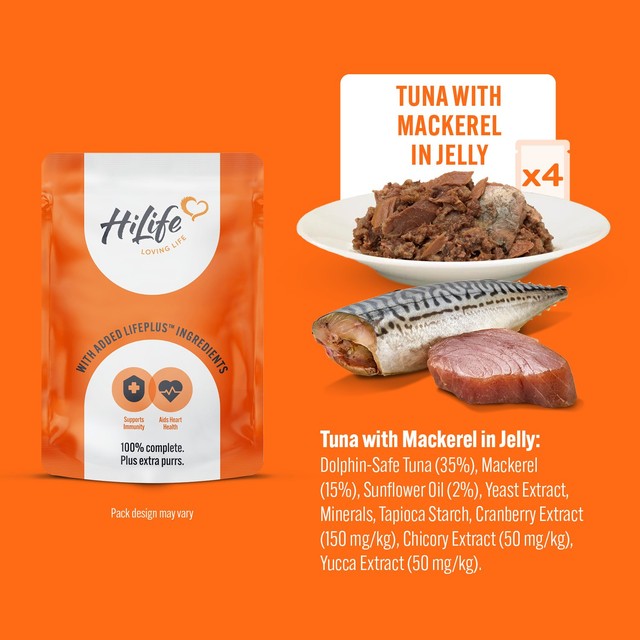 HiLife wet cat food tuna and mackerel in jelly 8 x 70g, UK version