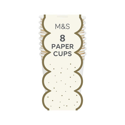 M&S Weiße & Goldene Papier-Partybecher 8er-Pack 250ml