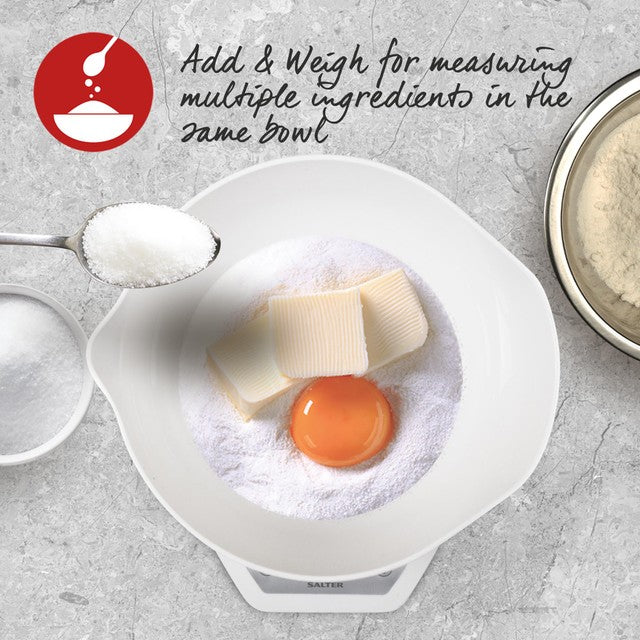 Salter digital kitchen scales with dual pour mixing bowl white (British brand)