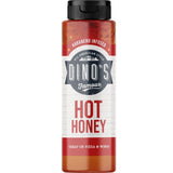 Dino's hot honey habanero infused bottle, imported from the UK