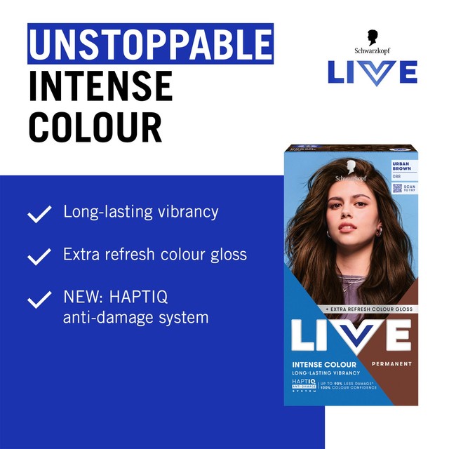 Schwarzkopf LIVE Intense Colour 088 Urban Brown, imported from the UK