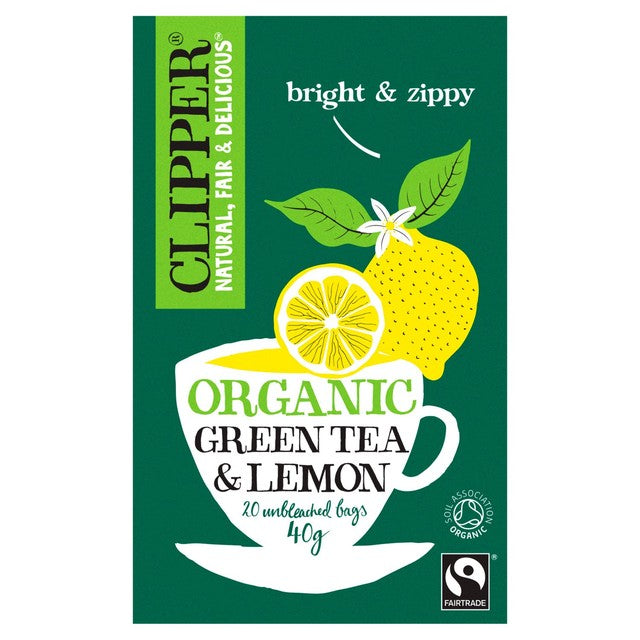 Clipper Organic Green Tea Bags with Lemon 20 Bags - British product