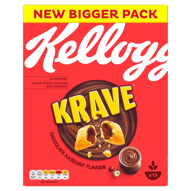 Kellogg's Krave chocolate hazelnut breakfast cereal 410g, UK version