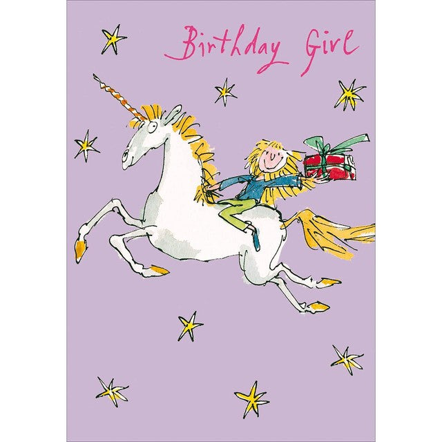 Woodmansterne Quentin Blake unicorn birthday greeting card 120x172mm, imported from the UK