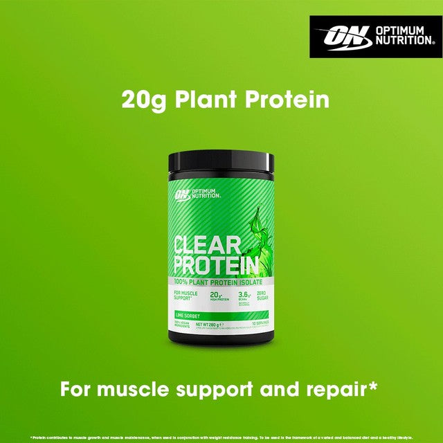 Optimum Nutrition plant protein powder lime sorbet 280g, imported from the UK