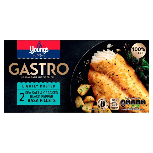 Young's Sea Salt Pepper Dusted Basa Fillets 310g (British brand)