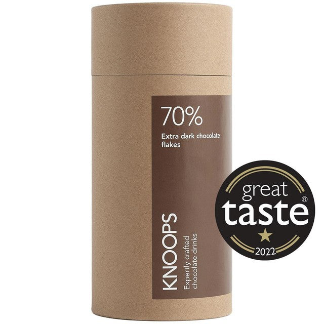 Knoops 70% extra dark hot chocolate flakes 250g, UK version