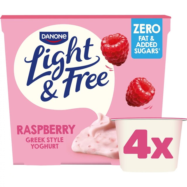 Light & Free raspberry Greek style yogurt 4 x 115g, UK version