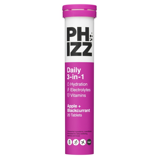 Phizz Apple & Blackcurrant hydration effervescent tablets 20 pack, imported from the UK