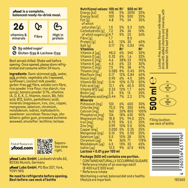 Yfood Happy Banana ready-to-drink meal 500ml (British brand)