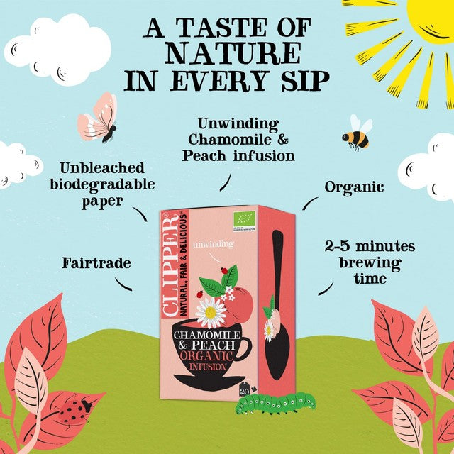 Clipper Chamomile & Peach organic infusion tea bags 20 per pack - British product