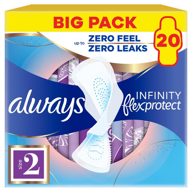 Always Infinity FlexProtect Long sanitary pads 20 count, UK version