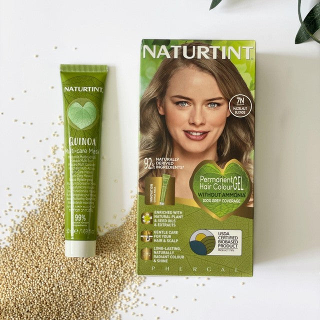 Naturtint Permanent Hair Colour Gel 7N Hazelnut Blonde kit, imported from the UK