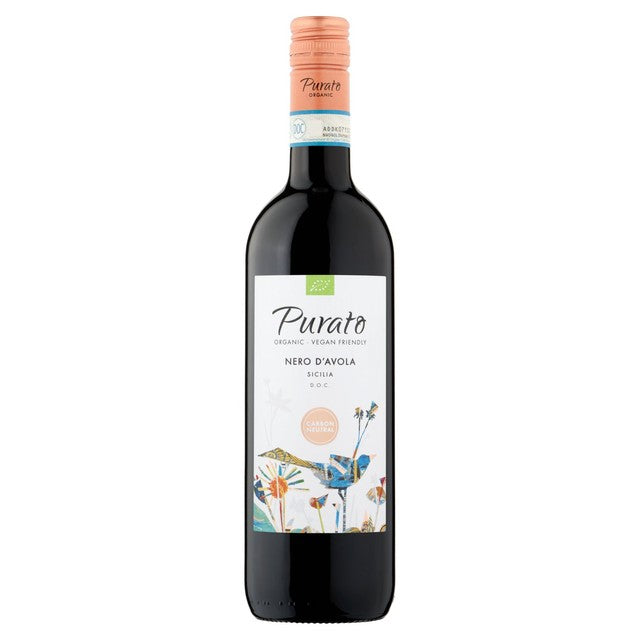 Purato Organic Nero D'Avola Sicilian red wine 75cl, imported from the UK