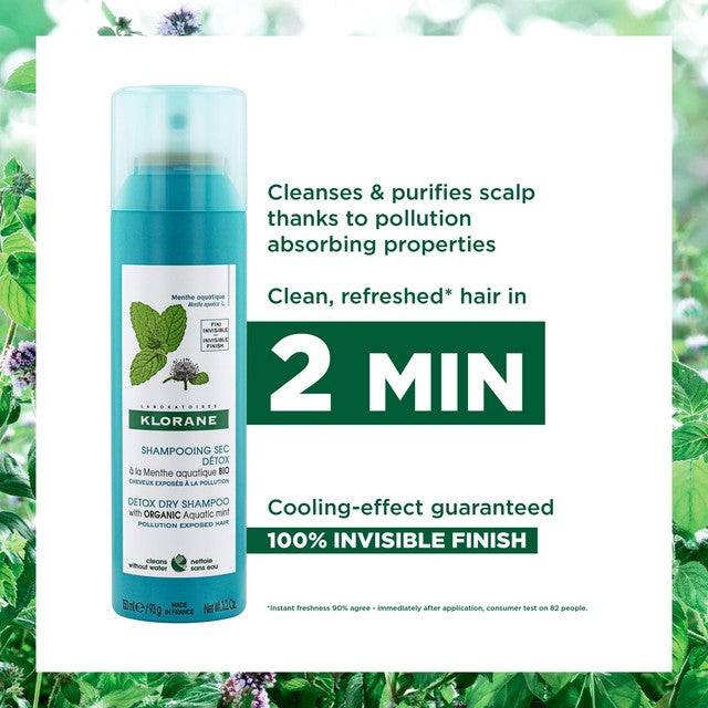 Klorane detox dry shampoo with organic aquatic mint 150ml, UK version