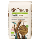 Freee gluten free organic brown rice fusilli pasta, imported from the UK