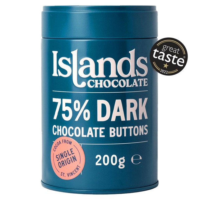 Islands 75% dark chocolate buttons 200g, UK version