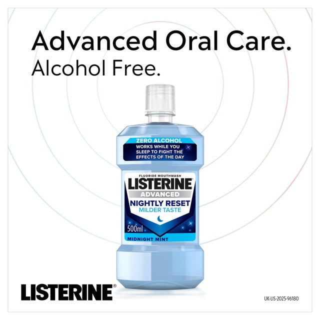 Listerine Advanced Nightly Reset Milder Taste Alcohol Free mouthwash 500ml, UK version