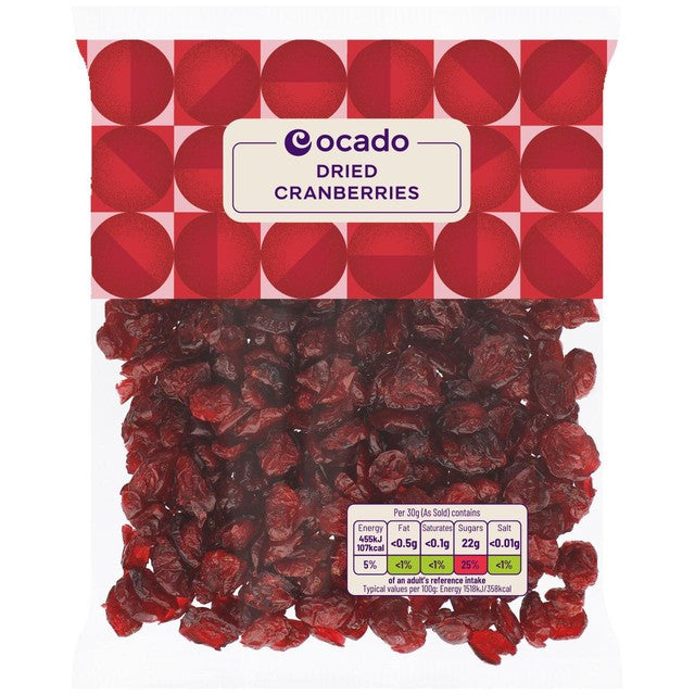 Ocado dried cranberries 200g, imported from the UK