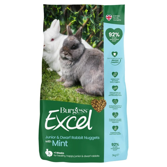 Burgess Excel Junior & Dwarf Rabbit Nuggets with Mint 3kg - British product