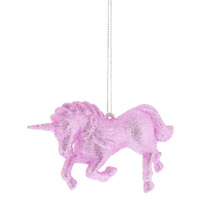 Festive Pink Glitter Unicorn Hanging Christmas Tree Decoration 11cm