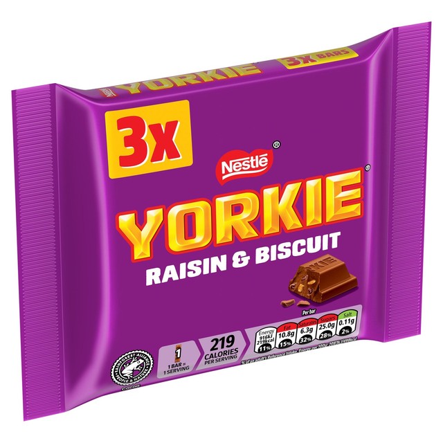 Yorkie Raisin & Biscuit chocolate bar multipack 3 x 44g (British brand)